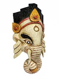 [ganesh], Handmade Wooden Mask, Wall Hanging, [painted], Poplar Wood