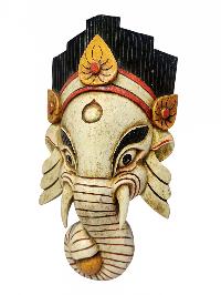 [ganesh], Handmade Wooden Mask, Wall Hanging, [painted], Poplar Wood