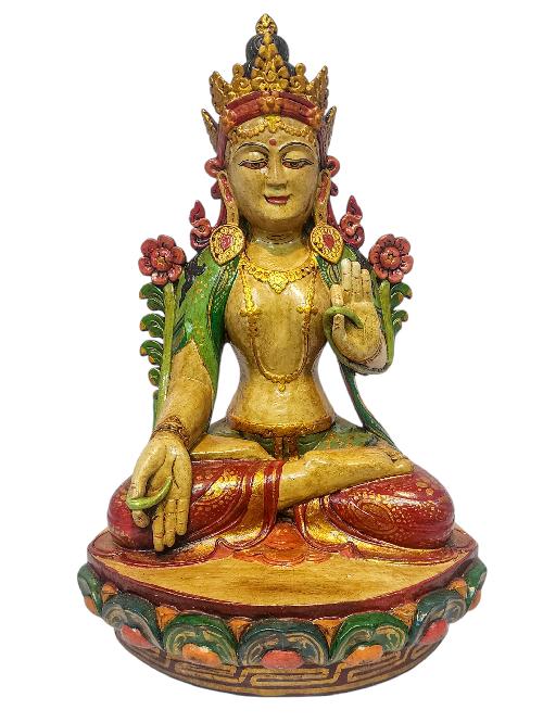 [tara], Buddhist Handmade Wooden Statue, Natural Colour Finishing