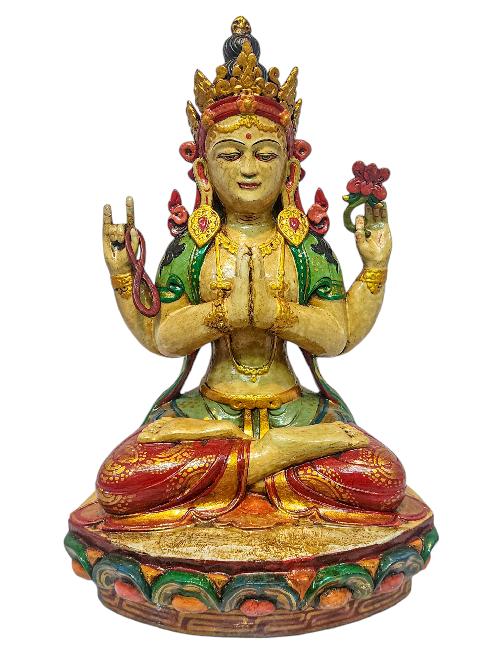 [chenrezig], Buddhist Handmade Wooden Statue, Natural Colour Finishing