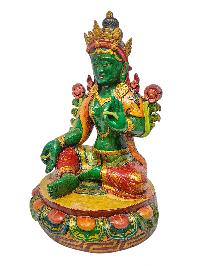 [green Tara], Buddhist Handmade Wooden Statue, Natural Colour Finishing