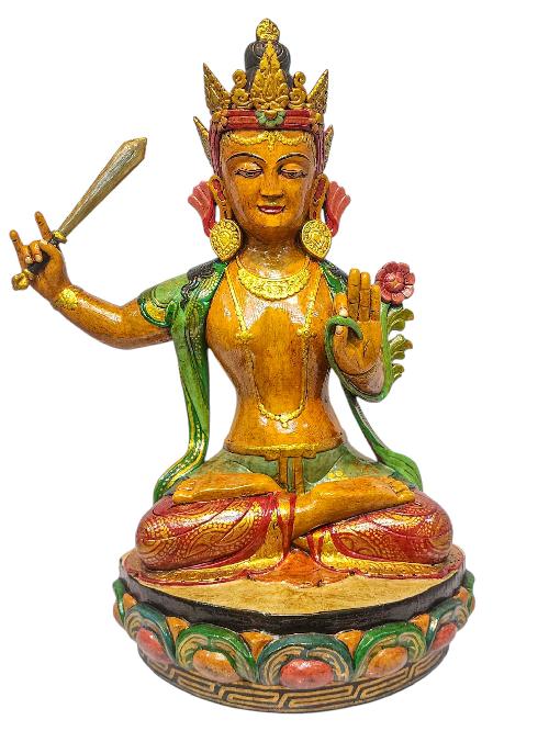 [manjushree], Buddhist Handmade Wooden Statue, Natural Colour Finishing