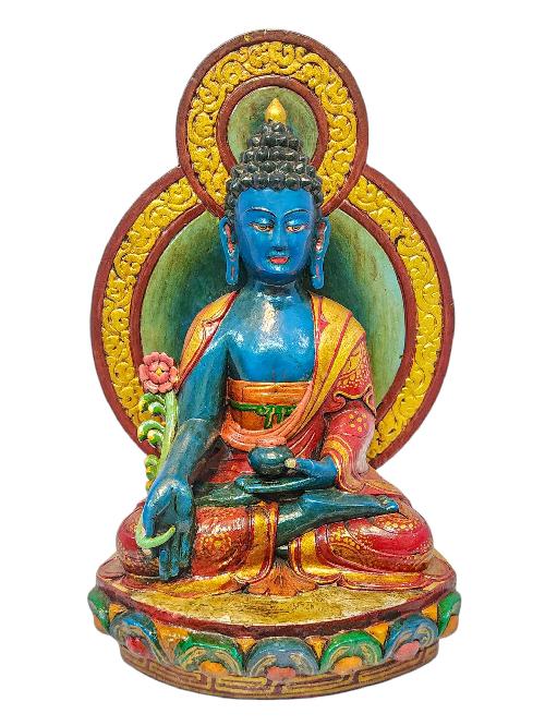 [medicine Buddha], Buddhist Handmade Wooden Statue, Natural Colour Finishing