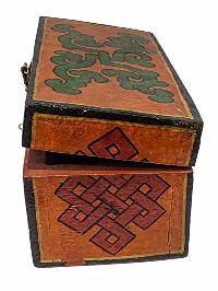 Tibetan Ritual Wooden Omph Box, Traditional Color Painted