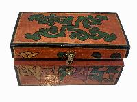 Tibetan Ritual Wooden Omph Box, Traditional Color Painted