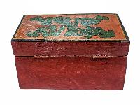 Tibetan Ritual Wooden Omph Box, Traditional Color Painted