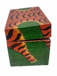 Tibetan Ritual Wooden Tiger Box, Traditional Color Painted