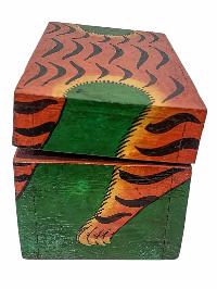 Tibetan Ritual Wooden Tiger Box, Traditional Color Painted