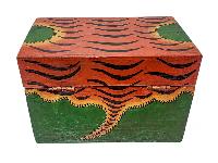 Tibetan Ritual Wooden Tiger Box, Traditional Color Painted