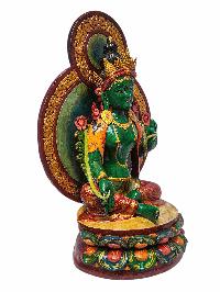 [green Tara], Buddhist Handmade Wooden Statue, Natural Colour Finishing