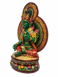 [green Tara], Buddhist Handmade Wooden Statue, Natural Colour Finishing