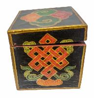 Tibetan Ritual Wooden Lion Box, Traditional Color Painted