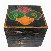 Tibetan Ritual Wooden Lion Box, Traditional Color Painted