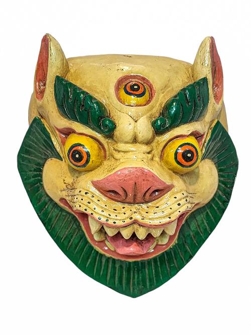 [snow Lion], Handmade Wooden Mask, Wall Hanging, [painted], Poplar Wood