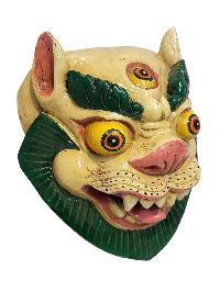 [snow Lion], Handmade Wooden Mask, Wall Hanging, [painted], Poplar Wood