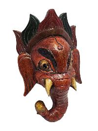 [ganesh], Handmade Wooden Mask, Wall Hanging, [painted], Poplar Wood