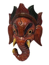 [ganesh], Handmade Wooden Mask, Wall Hanging, [painted], Poplar Wood