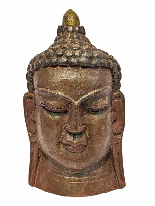 [buddha], Handmade Wooden Mask, Wall Hanging, [painted], Poplar Wood