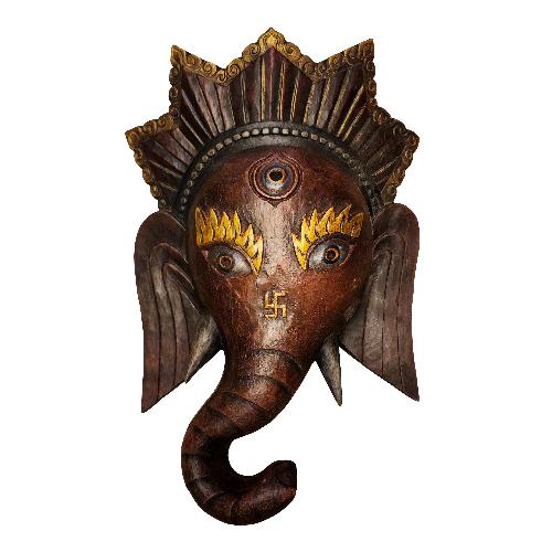 [ganesh], Wooden Handmade Mask, [painted Brown]