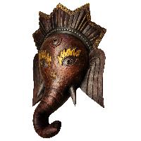 [ganesh], Wooden Handmade Mask, [painted Brown]