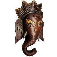 [ganesh], Wooden Handmade Mask, [painted Brown]