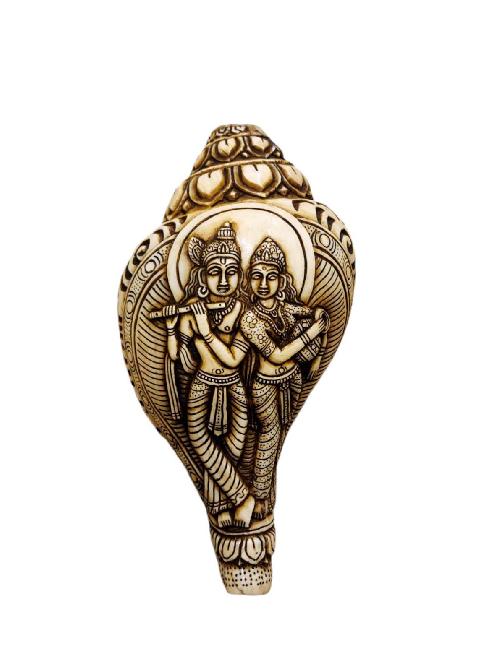 Conch Shell With [radha And Krishna] Hand Carved