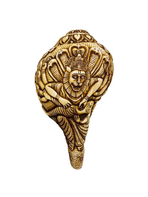 Conch Shell With [narayana, Narsingha Or Narsimha] Hand Carved