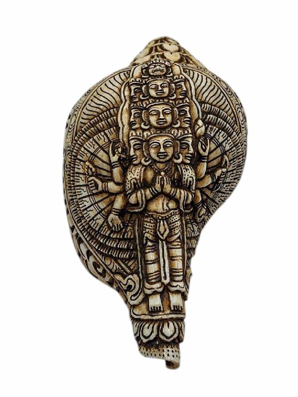 Conch Shell With [sahasrabhuja Avalokitesvara] Hand Carved