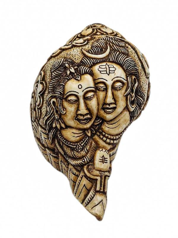 Conch Shell With [shiva And Parvati] Hand Carved