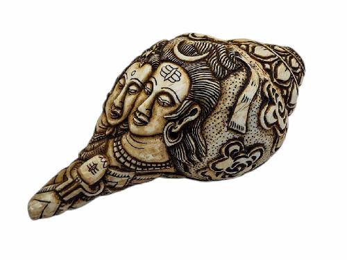 Conch Shell With [shiva And Parvati] Hand Carved