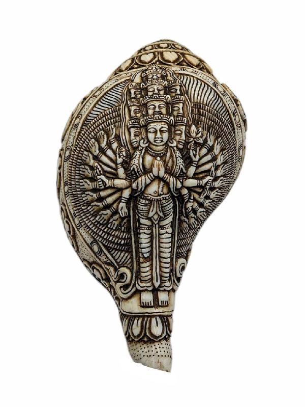 Conch Shell With [sahasrabhuja Avalokitesvara] Hand Carved