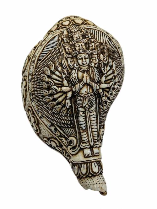 Conch Shell With [sahasrabhuja Avalokitesvara] Hand Carved