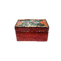 Tibetan Ritual Wooden Omph Box, Traditional Color Painted