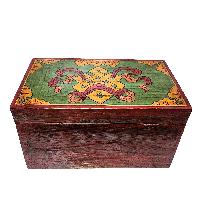 Tibetan Ritual Wooden Dragon Box, Traditional Color Painted