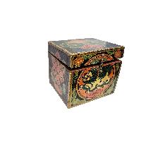 Tibetan Ritual Wooden Lion Box, Traditional Color Painted