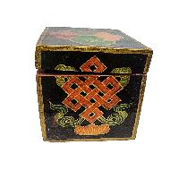 Tibetan Ritual Wooden Lion Box, Traditional Color Painted