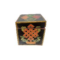 Tibetan Ritual Wooden Lion Box, Traditional Color Painted