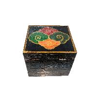 Tibetan Ritual Wooden Lion Box, Traditional Color Painted