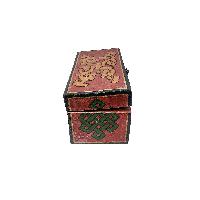 Tibetan Ritual Wooden Omph Box, Traditional Color Painted