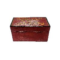 Tibetan Ritual Wooden Omph Box, Traditional Color Painted