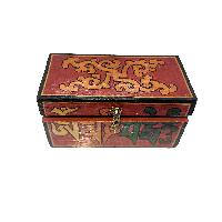 Tibetan Ritual Wooden Omph Box, Traditional Color Painted