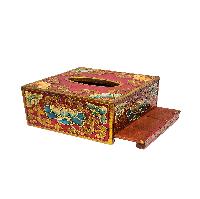 Wooden Serviette Napkin Holder,with [red] Painted, [lotus] Design, Tissue Box