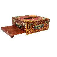 Wooden Serviette Napkin Holder,with [red] Painted, [lotus] Design, Tissue Box