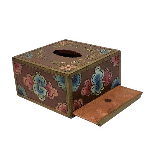 Wooden Serviette Napkin Holder,with [brown] Painted, [cloud] Design, Tissue Box