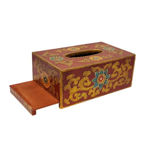 Wooden Serviette Napkin Holder,with [red] Painted, [flower] Design, Tissue Box