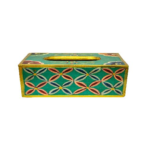 Wooden Serviette Napkin Holder,with [aqua Green] Painted, [flower] Design, Tissue Box