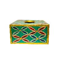 Wooden Serviette Napkin Holder,with [aqua Green] Painted, [flower] Design, Tissue Box