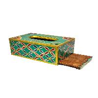 Wooden Serviette Napkin Holder,with [aqua Green] Painted, [flower] Design, Tissue Box