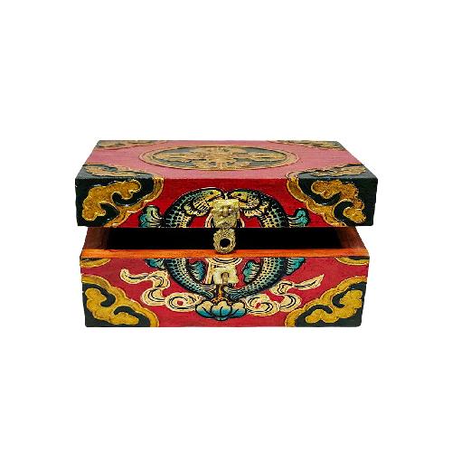 Tibetan Ritual Wooden [fish] Design Box, Traditional Color Painted