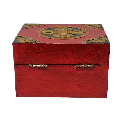 Tibetan Ritual Wooden [fish] Design Box, Traditional Color Painted